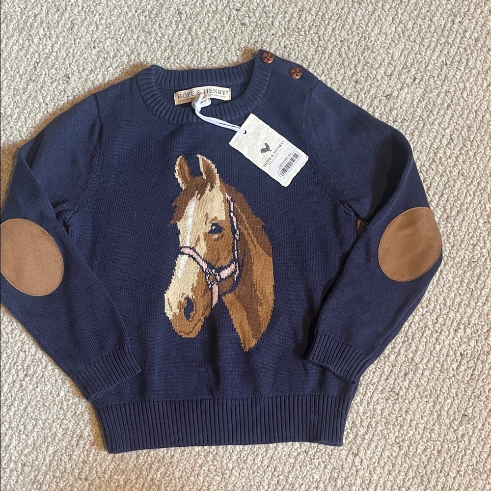 Hope & Henry Navy Sweater with Horse Design